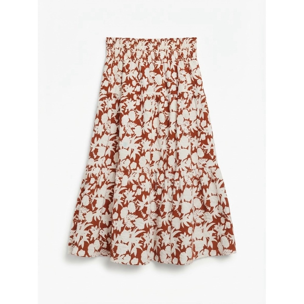 Boho Floral Midi Skirt Womens Cotton Hippie Peasant Colorful Brown Neutral